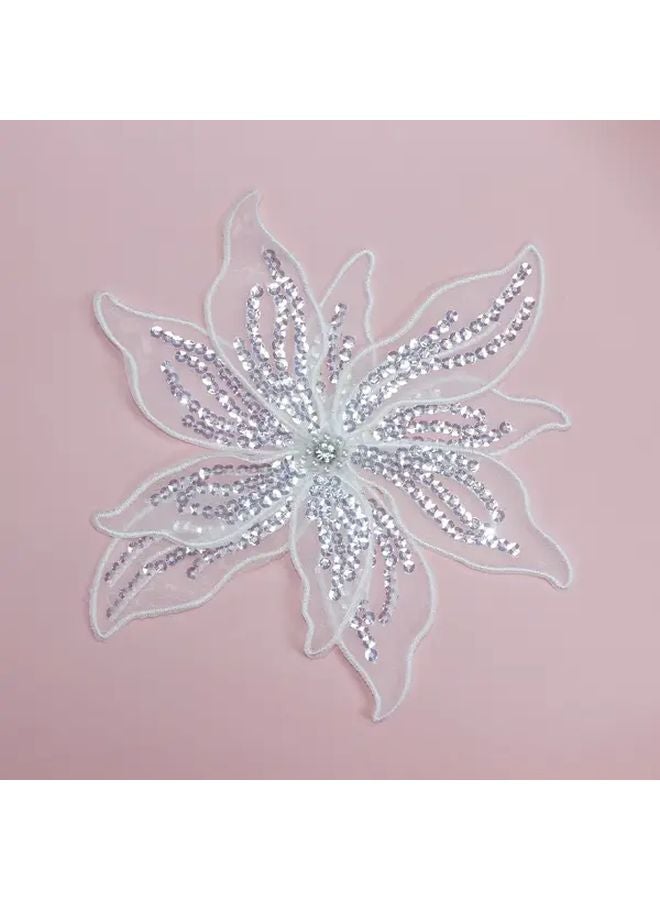 White 3D Layered Floral Embroidered Organza Sew On Patch With Bead Center - Image 3